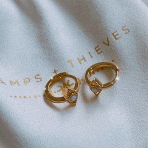 Gold plated eye Huggies earrings with small Opal stones